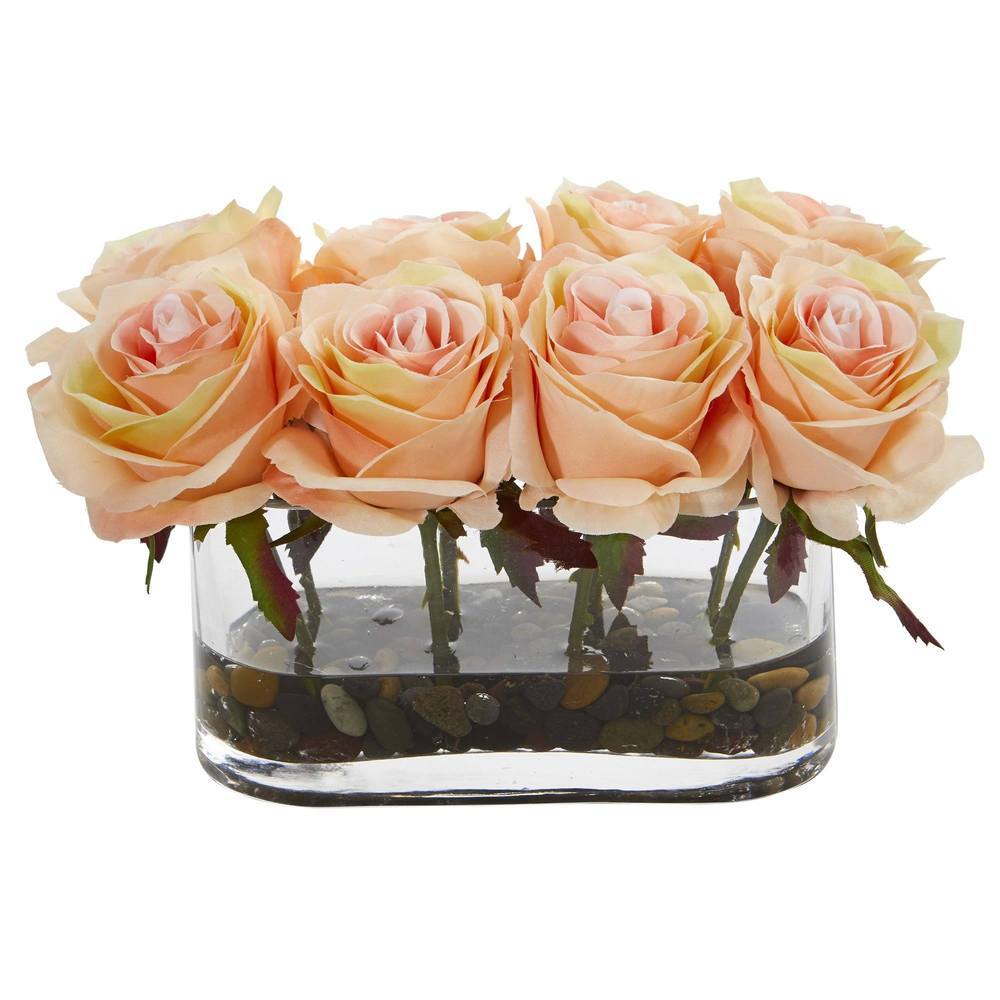 5.5" Blooming Roses in Glass Vase Artificial Arrangement