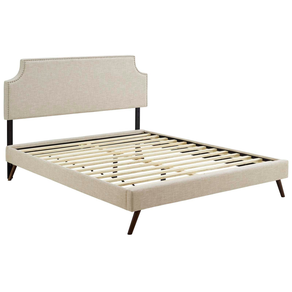 Corene Fabric Queen Platform Bed with Round Splayed Legs by Modway