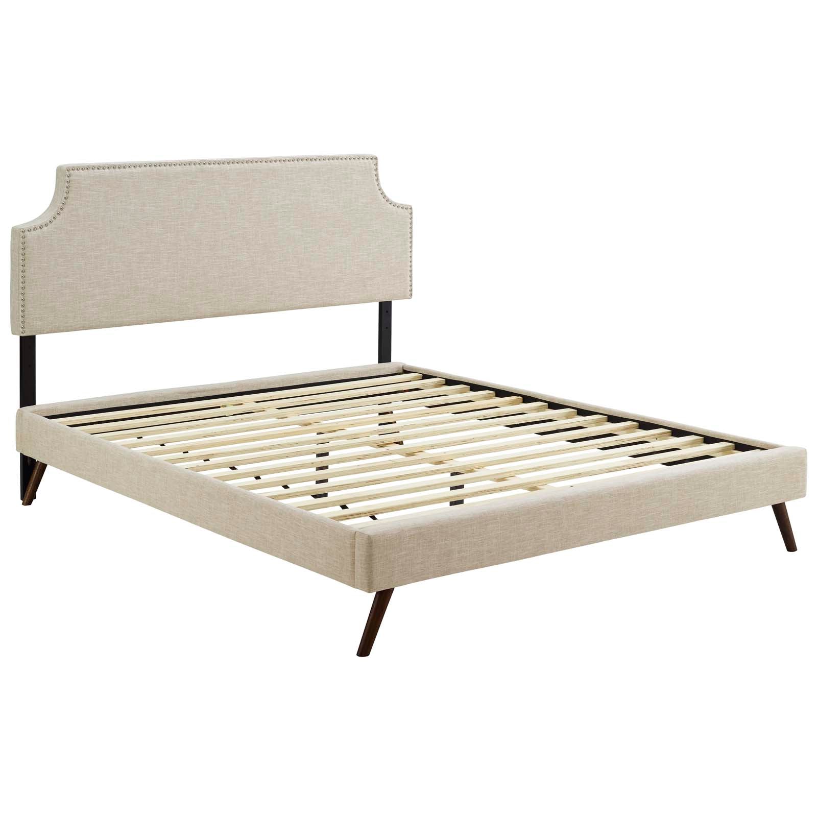 Corene Fabric Queen Platform Bed with Round Splayed Legs by Modway