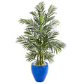 4.5' Areca Palm Artificial Tree in Glazed Blue Planter UV Resistant