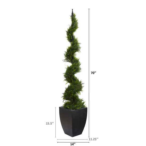 70" Cypress Artificial Spiral Tree in Black Planter