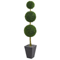 6' Boxwood Triple Ball Topiary Artificial Tree in Slate Planter UV Resistant