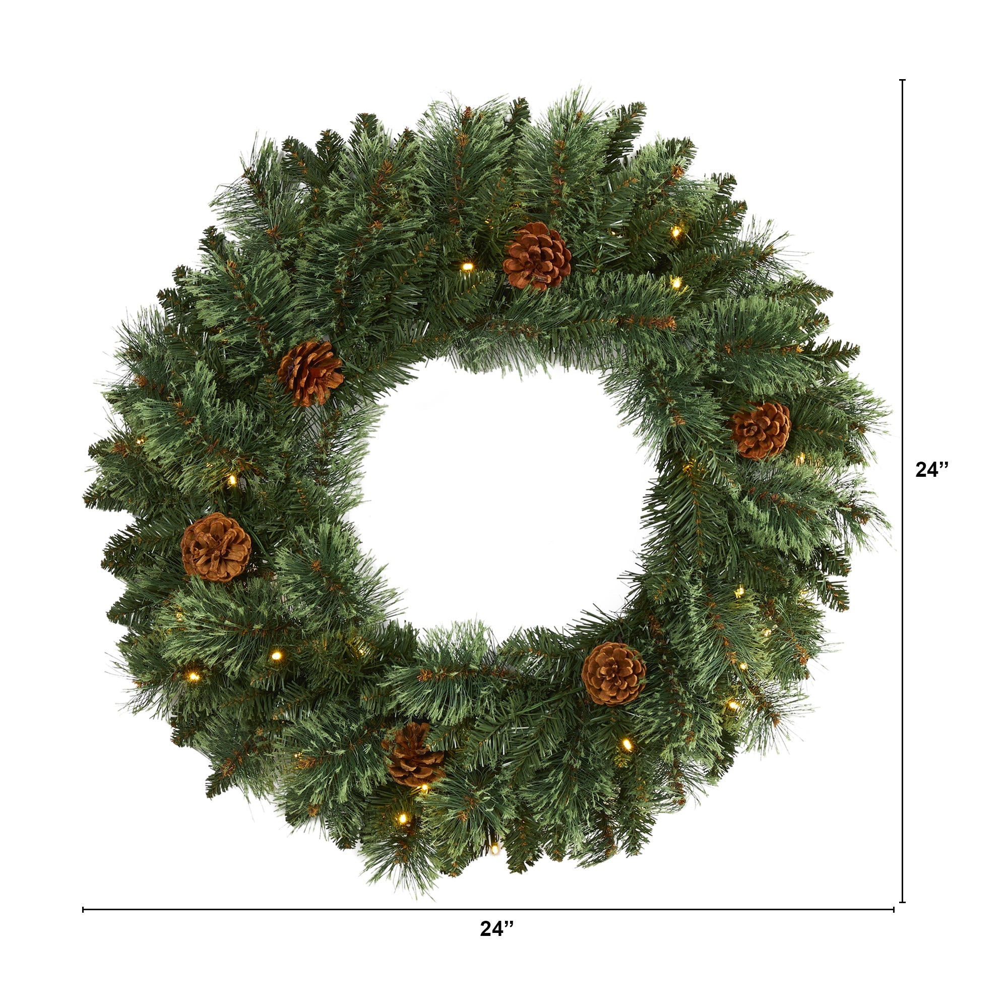 24" White Mountain Pine Artificial Christmas Wreath w/ 35 LED Lights