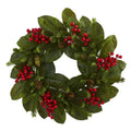 24"  Magnolia Leaf, Berry and Pine Artificial Wreath