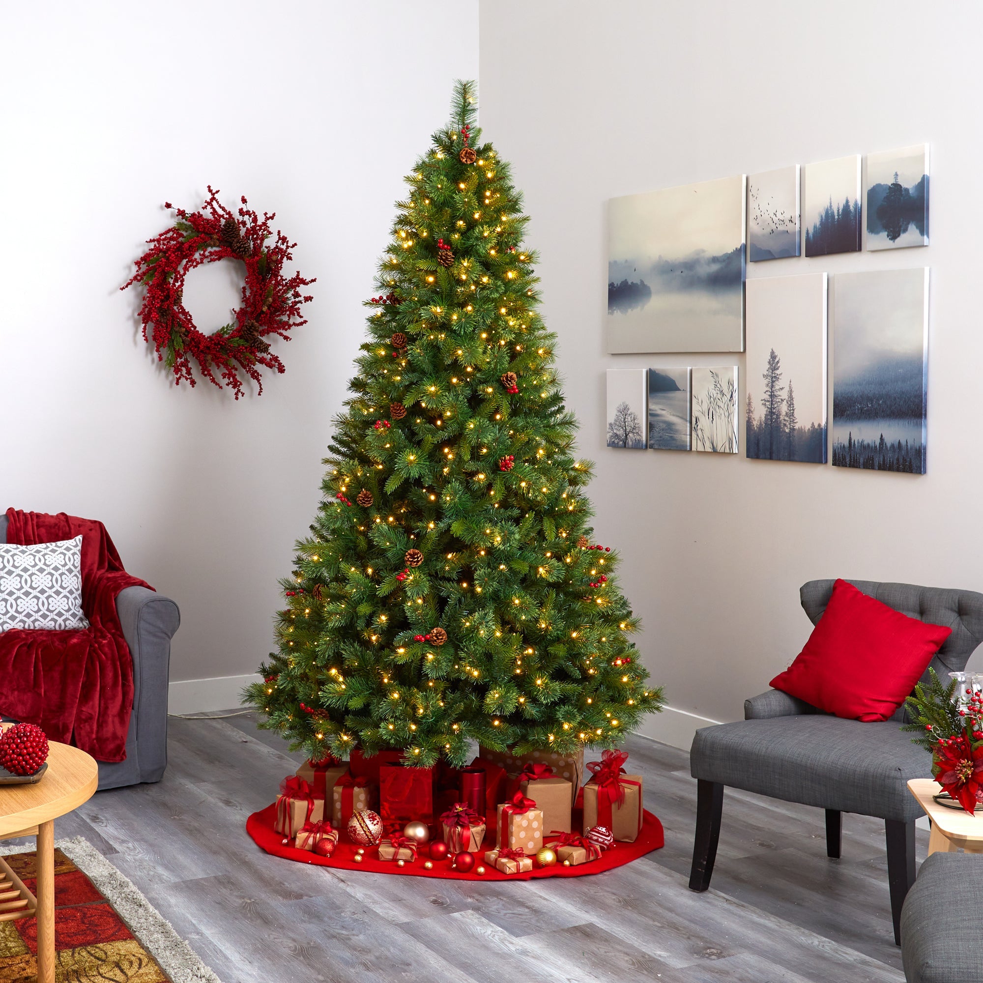 8' Aberdeen Spruce Artificial Christmas Tree w/ 500 Clear LED Lights
