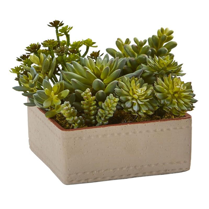7"  Mixed Succulent Artificial Plant with Decorative Planter