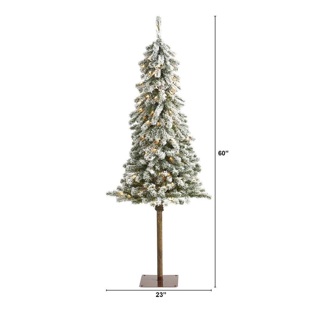 5' Flocked Alpine Christmas Artificial Tree w/150 Lights/ 405 Bendable Branches