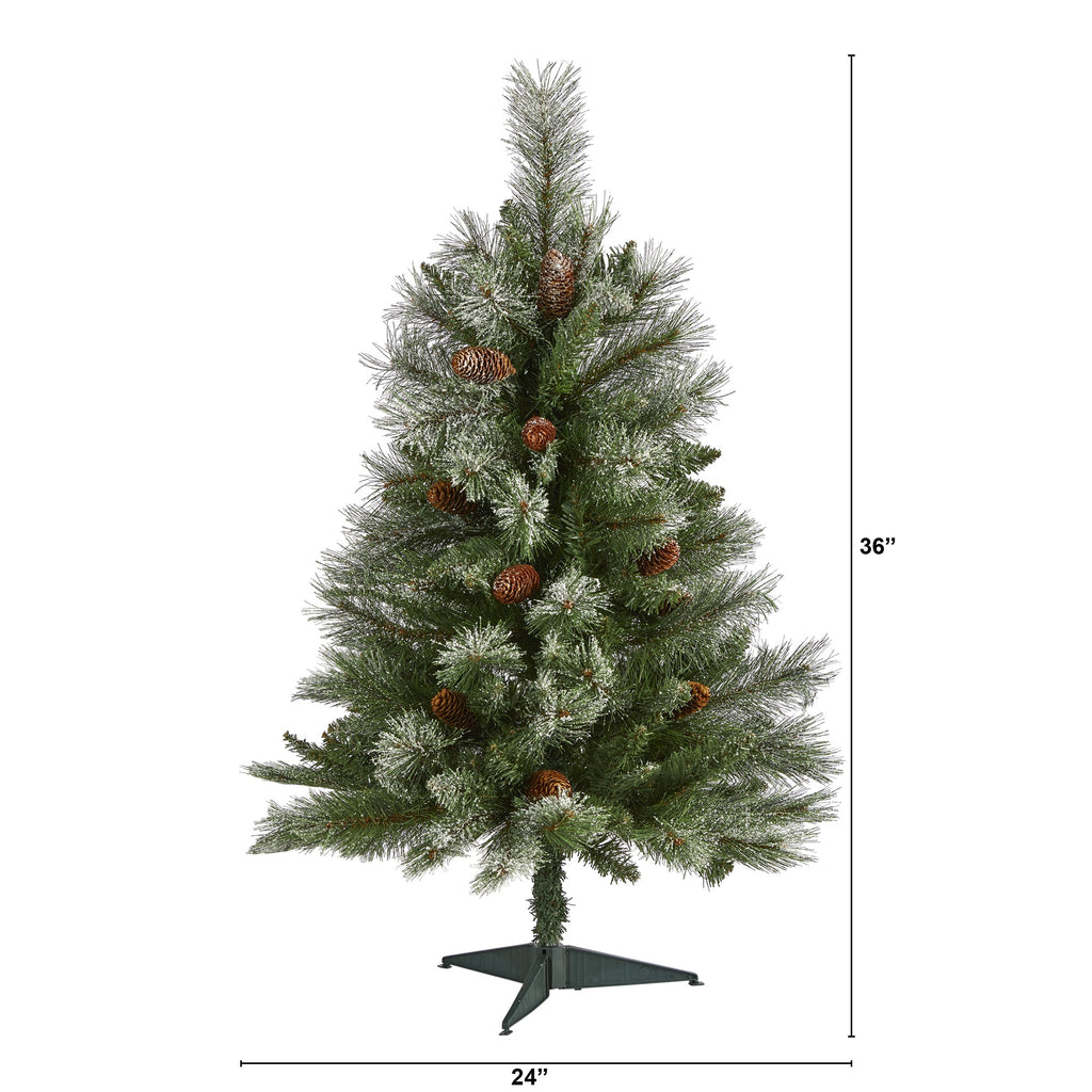 3' Snowed French Alps Mountain Pine Artificial Christmas Tree w/ 135 Bendable