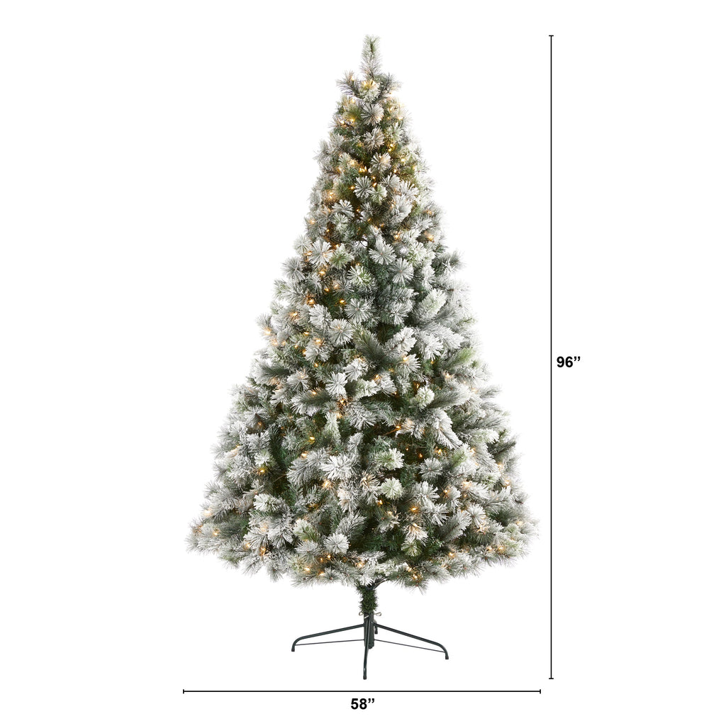 8' Flocked Oregon Pine Artificial Christmas Tree with 500 Clear Lights