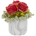 Rose and Hydrangea Artificial Arrangement in Marble Finished Vase