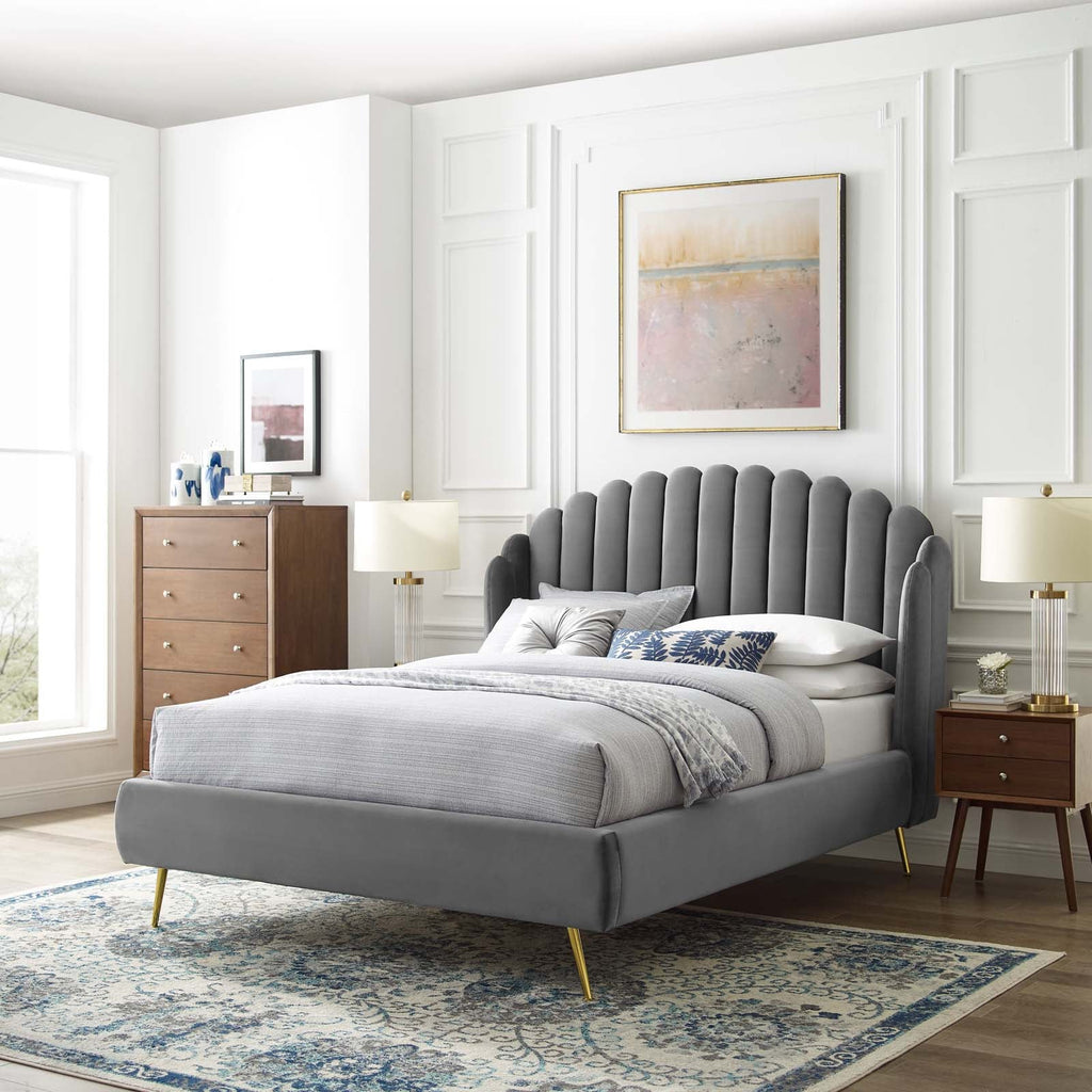 Lana Performance Velvet Queen Wingback Platform Bed by Modway