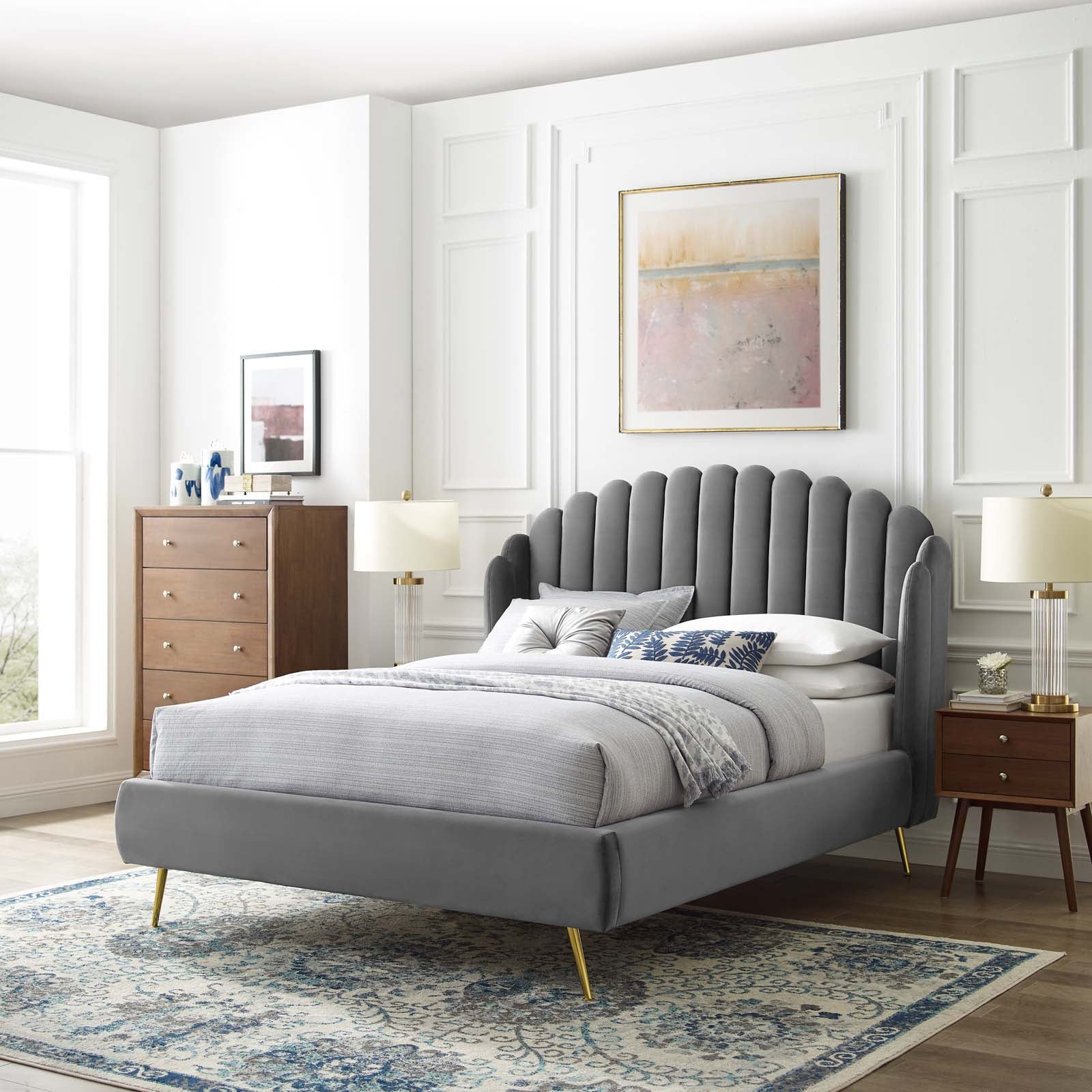 Lana Performance Velvet Queen Wingback Platform Bed by Modway