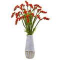 23"  Baby Breath Artificial Arrangement in Oval Vase with Gold Trimming