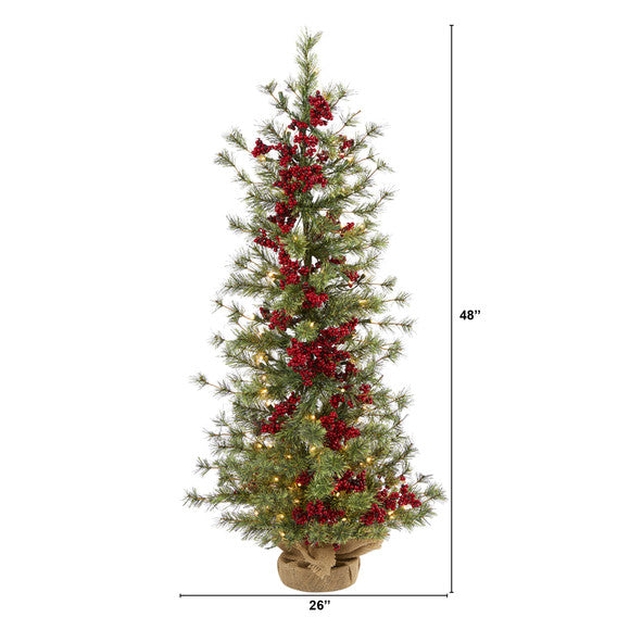 4' Berry and Pine Artificial Christmas Tree with 100 Warm White Lights