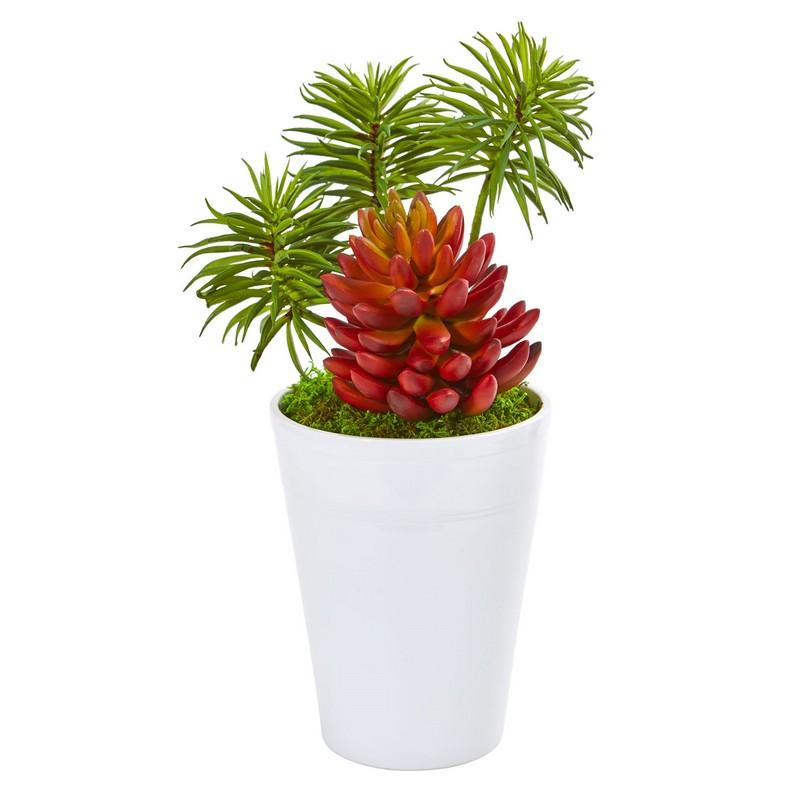 12"  Mixed Succulents Artificial Plant in White Vase