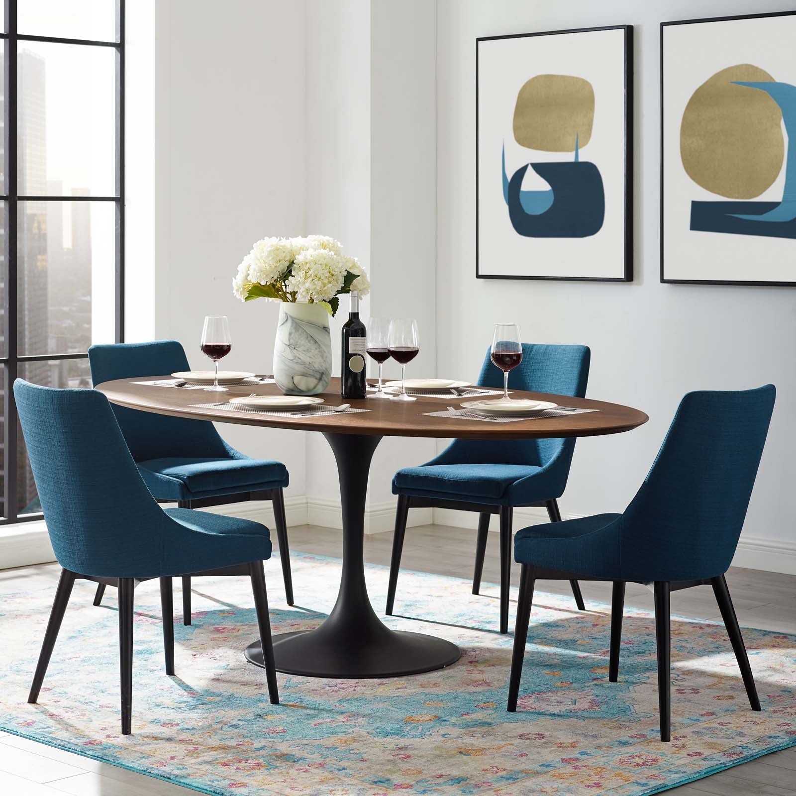 Lippa 78" Oval Walnut Wood Dining Table by Modway