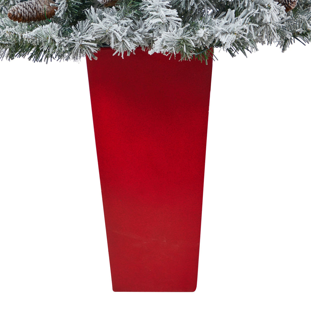 5' Flocked White River Mountain Pine Artificial Christmas Tree w/ Pinecones