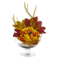 Peony Artificial Arrangement in Pedestal Glass Vase