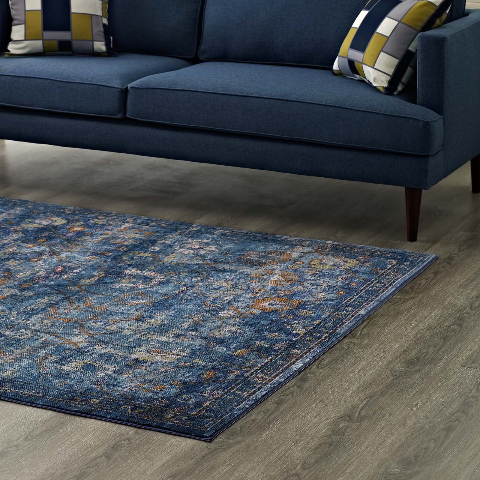 Minu Distressed Floral Lattice 5x8 Area Rug by Modway