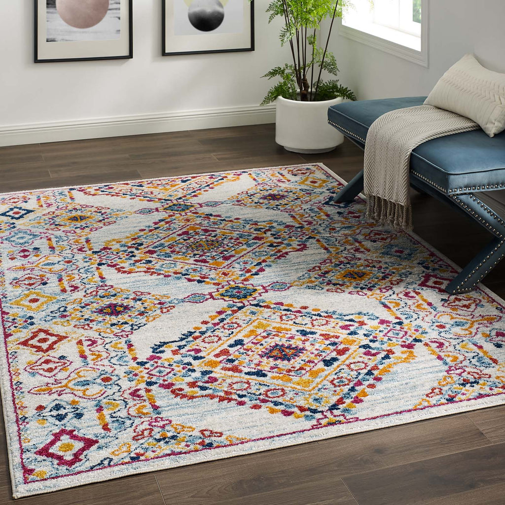 Entourage Khalida Distressed Vintage Floral Lattice 5x8 Area Rug by Modway