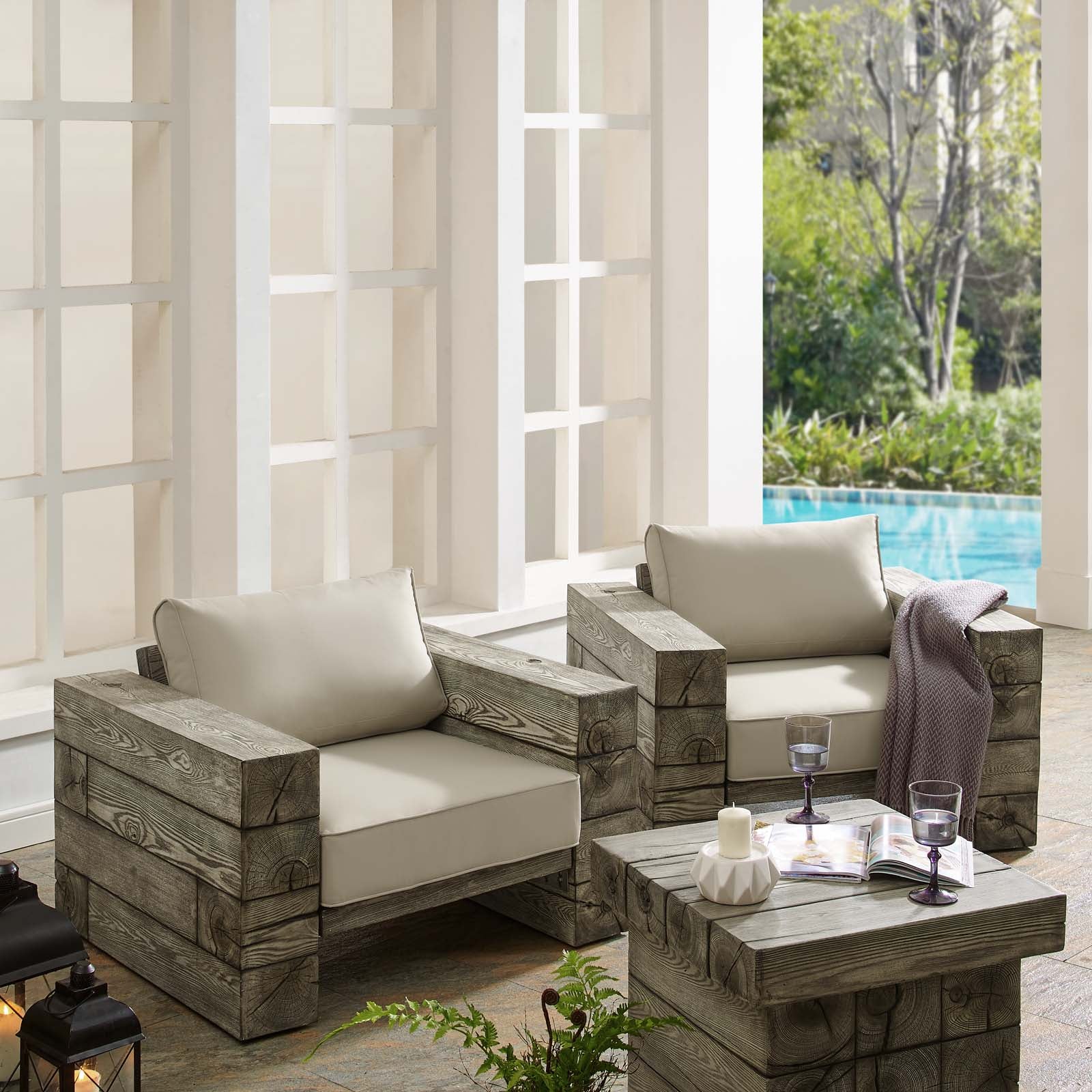 Manteo Rustic Coastal Outdoor Patio Sunbrella¨ Lounge Armchair Set of 2