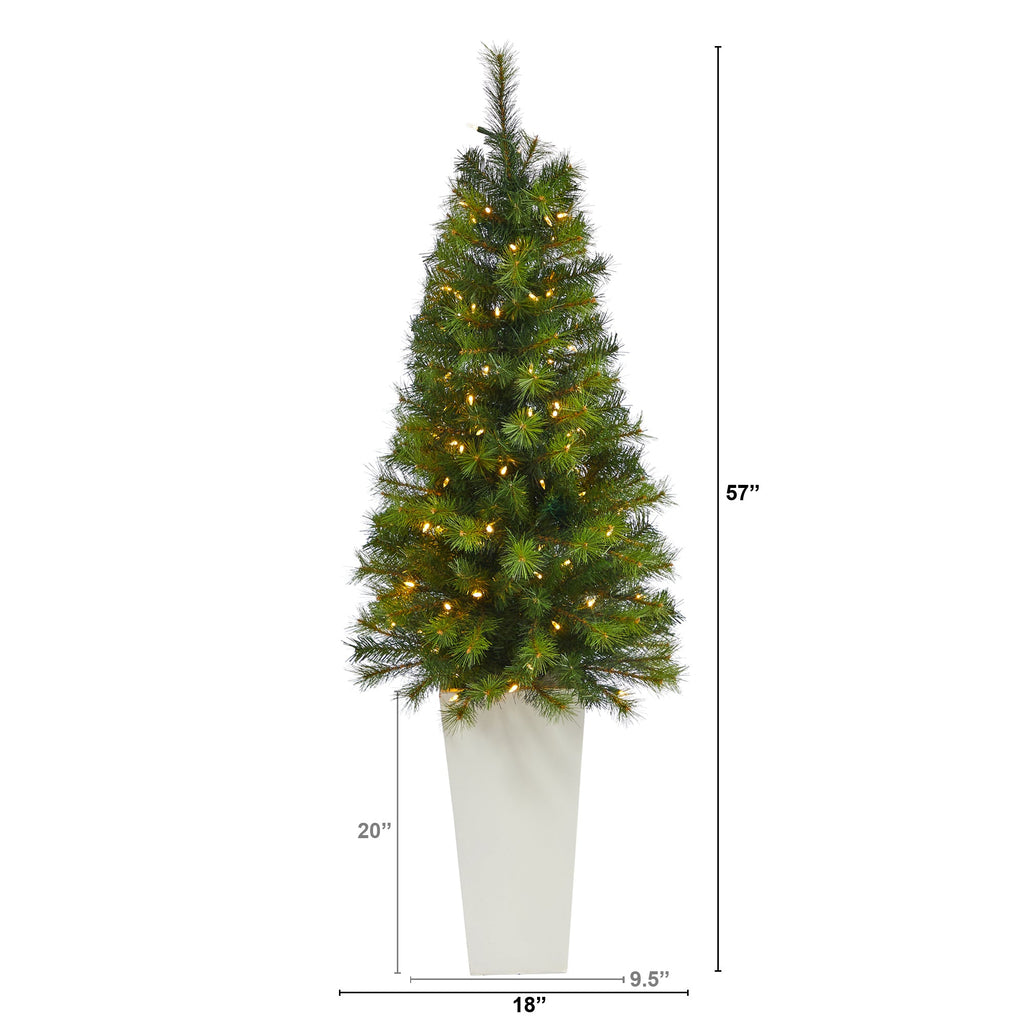 57' Green Valley Pine Artificial Christmas Tree w/ 100 Warm White LED Lights