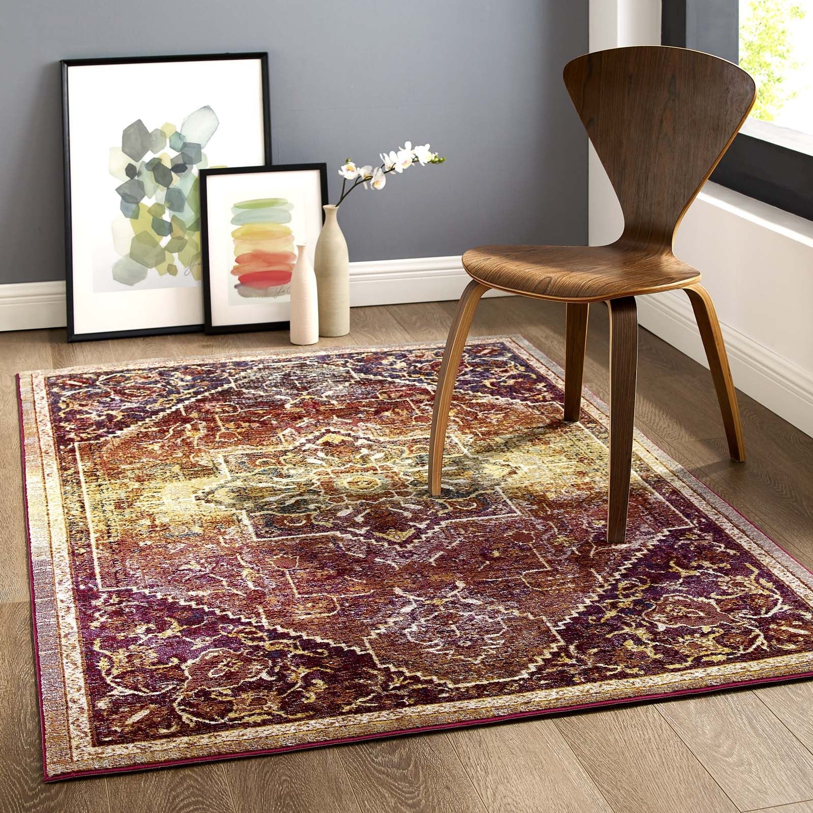 Success Kaede Transitional Distressed Vintage Floral Vintage Medallion 4x6 Area Rug by Modway