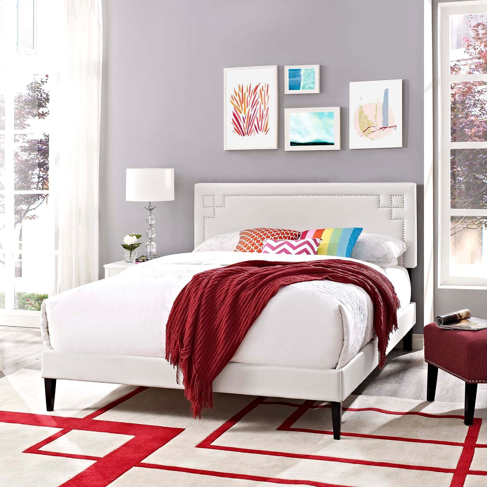 Ruthie Vinyl Queen Platform Bed with Squared Tapered Legs by Modway