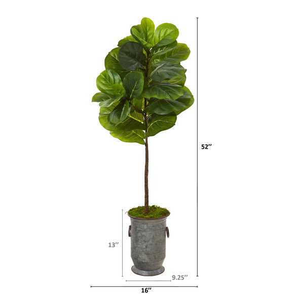 52" Fiddle Leaf Artificial Tree in Vintage Metal Planter (Real Touch)