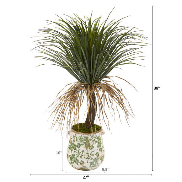 38" Pony Tail Palm Artificial Plant in Floral Planter