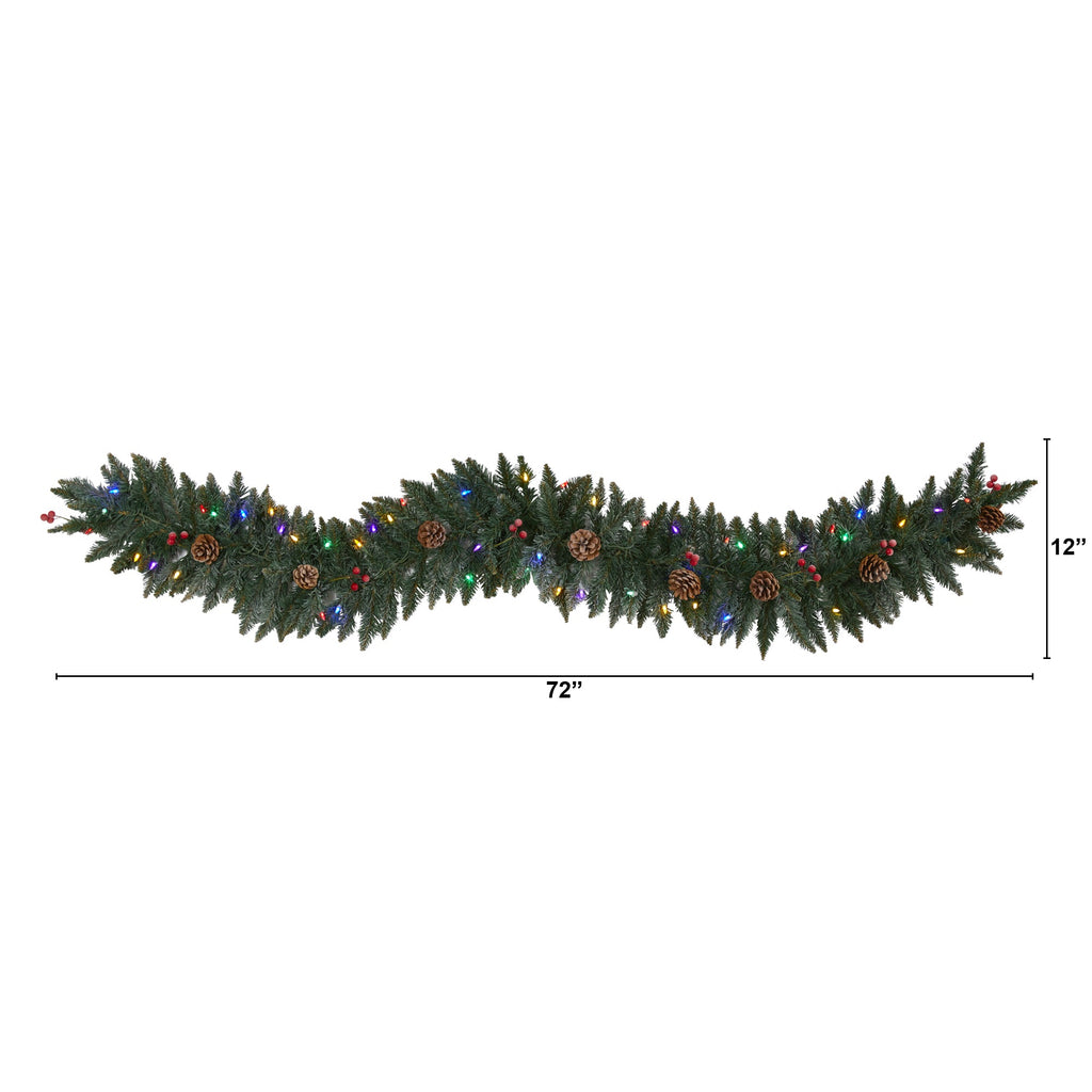 6' Snow Dusted Artificial Christmas Garland w/ 50 Multicolored LED Lights