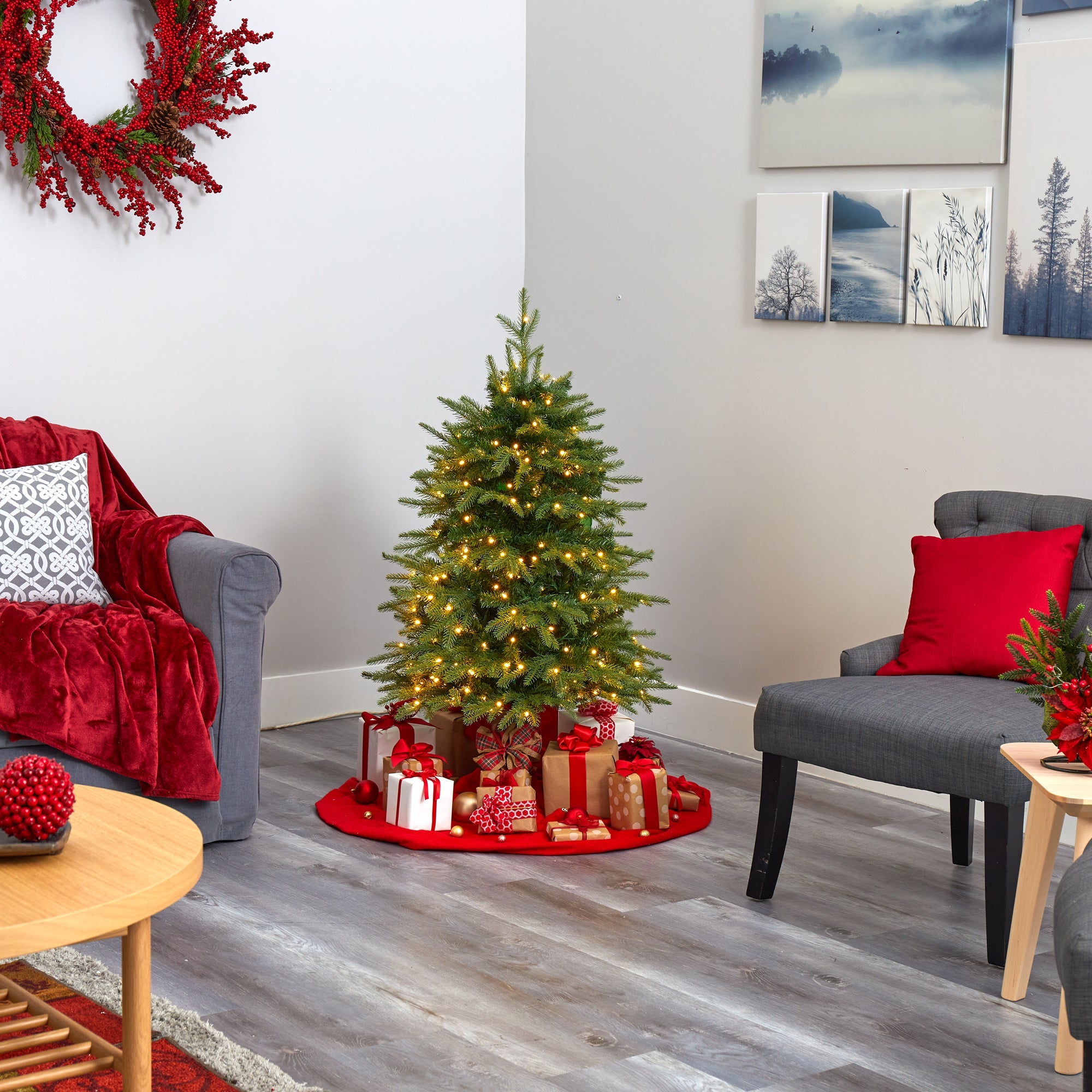 4' Vancouver Fir 'Natural Look' Artificial Christmas Tree w/ 250 Clear LED Light