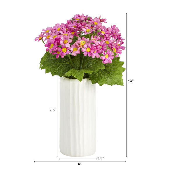 13" Daisy Artificial Plant in White Planter