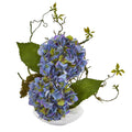 13"  Hydrangea Artificial Arrangement in White Vase