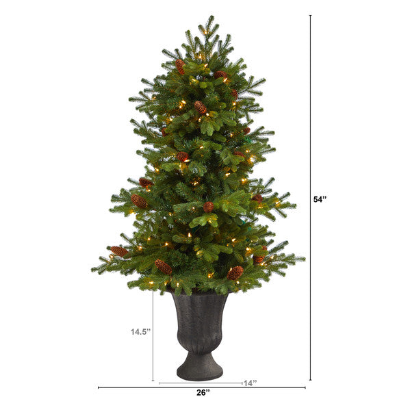 4.5' Yukon Mountain Fir Artificial Christmas Tree w/ 100 Clear Lights, Pine Cone
