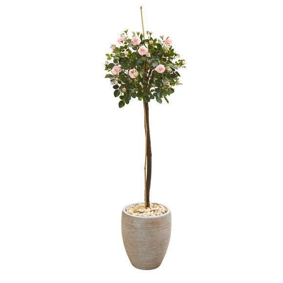 57" Rose Topiary Artificial Tree in Sand Colored Planter