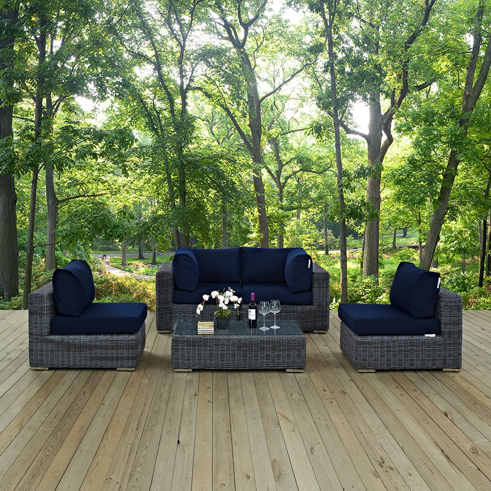 Summon 5 Piece Outdoor Patio Sunbrella¨ Sectional Set by Modway