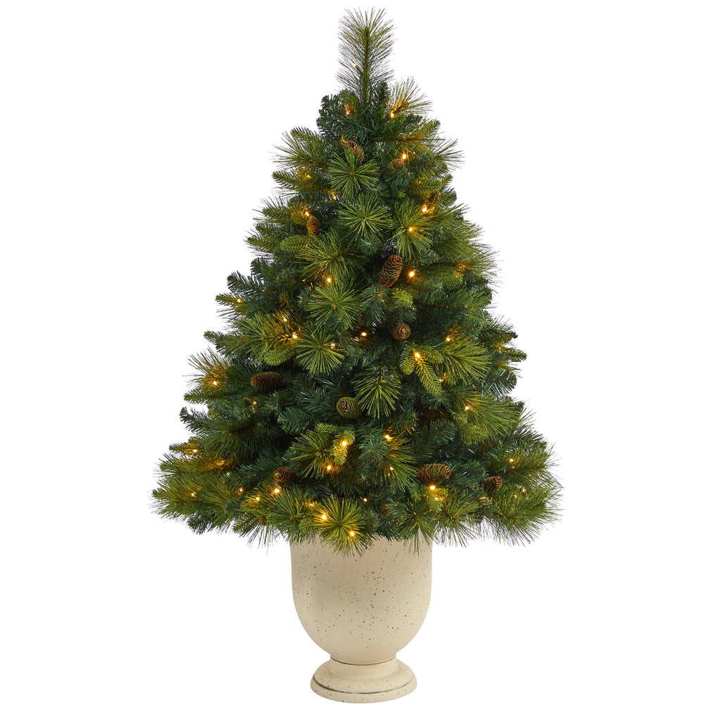 4.5' North Carolina Mixed Pine Artificial Christmas Tree w/ 130 Warm White LED
