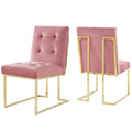 Privy Gold Stainless Steel Performance Velvet Dining Chair Set of 2 by Modway