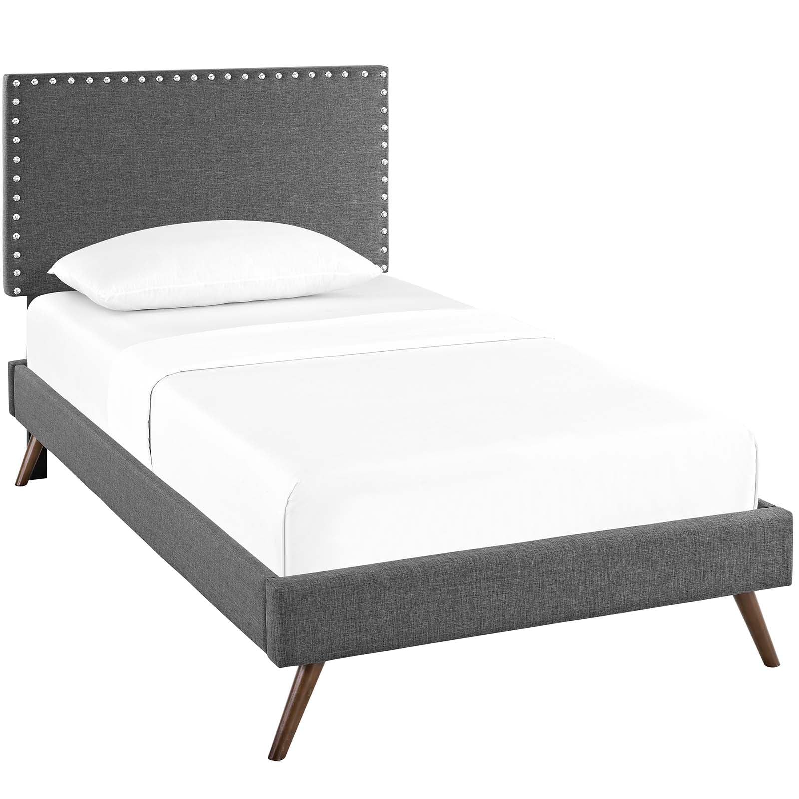 Macie Twin Fabric Platform Bed with Round Splayed