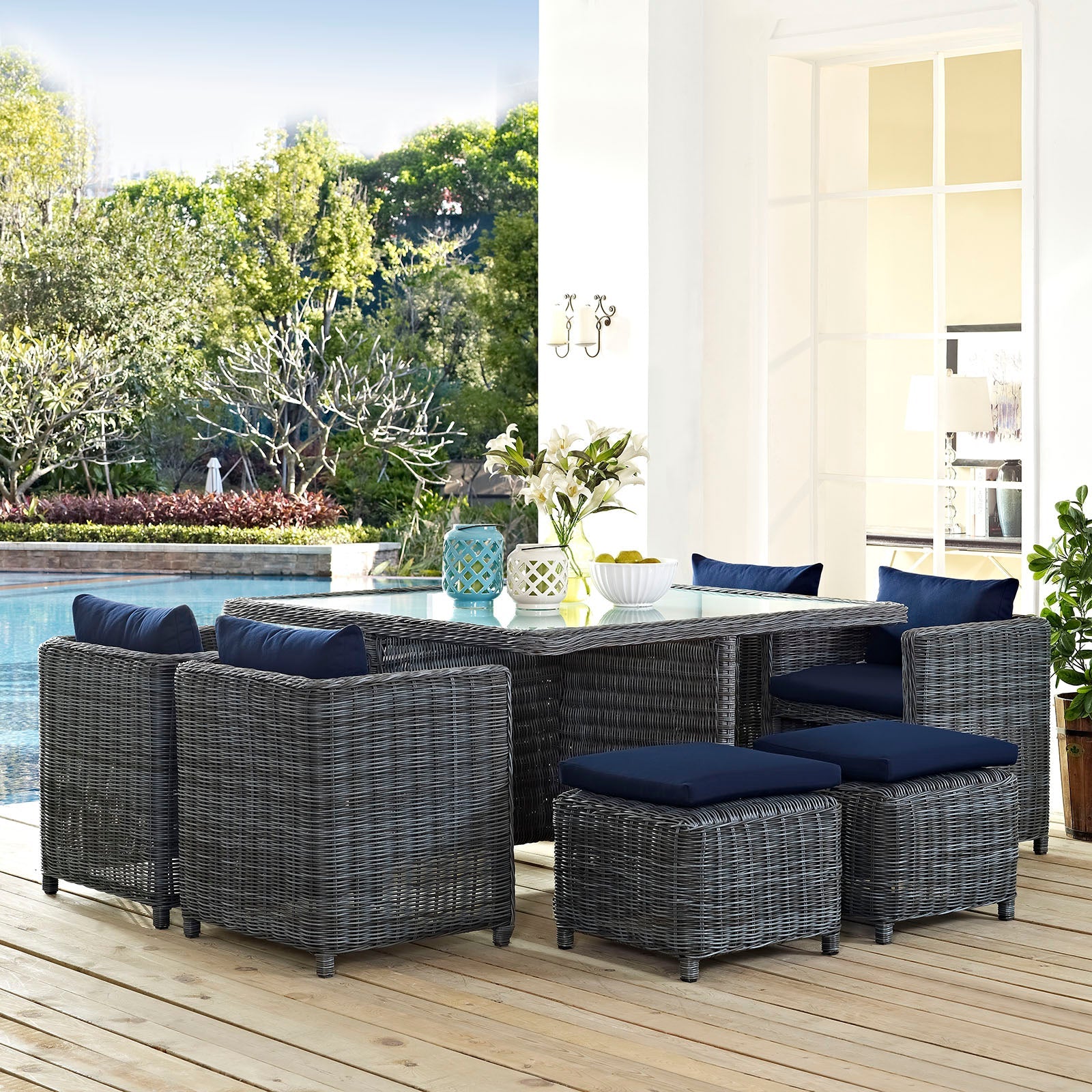Summon 9 Piece Outdoor Patio Sunbrella¨ Dining Set by Modway