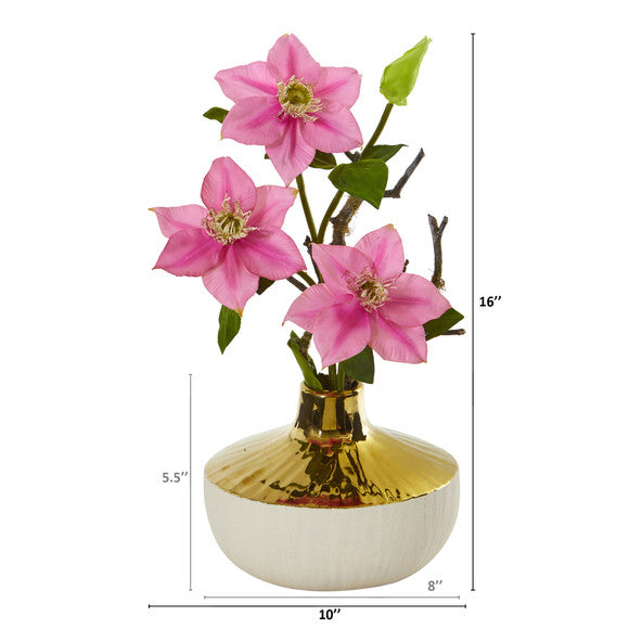 16" Anemone Artificial Arrangement in Gold and Cream Elegant Vase