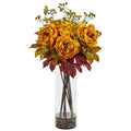 36"  Peony and Berries Artificial Arrangement in Large Cylinder Vase