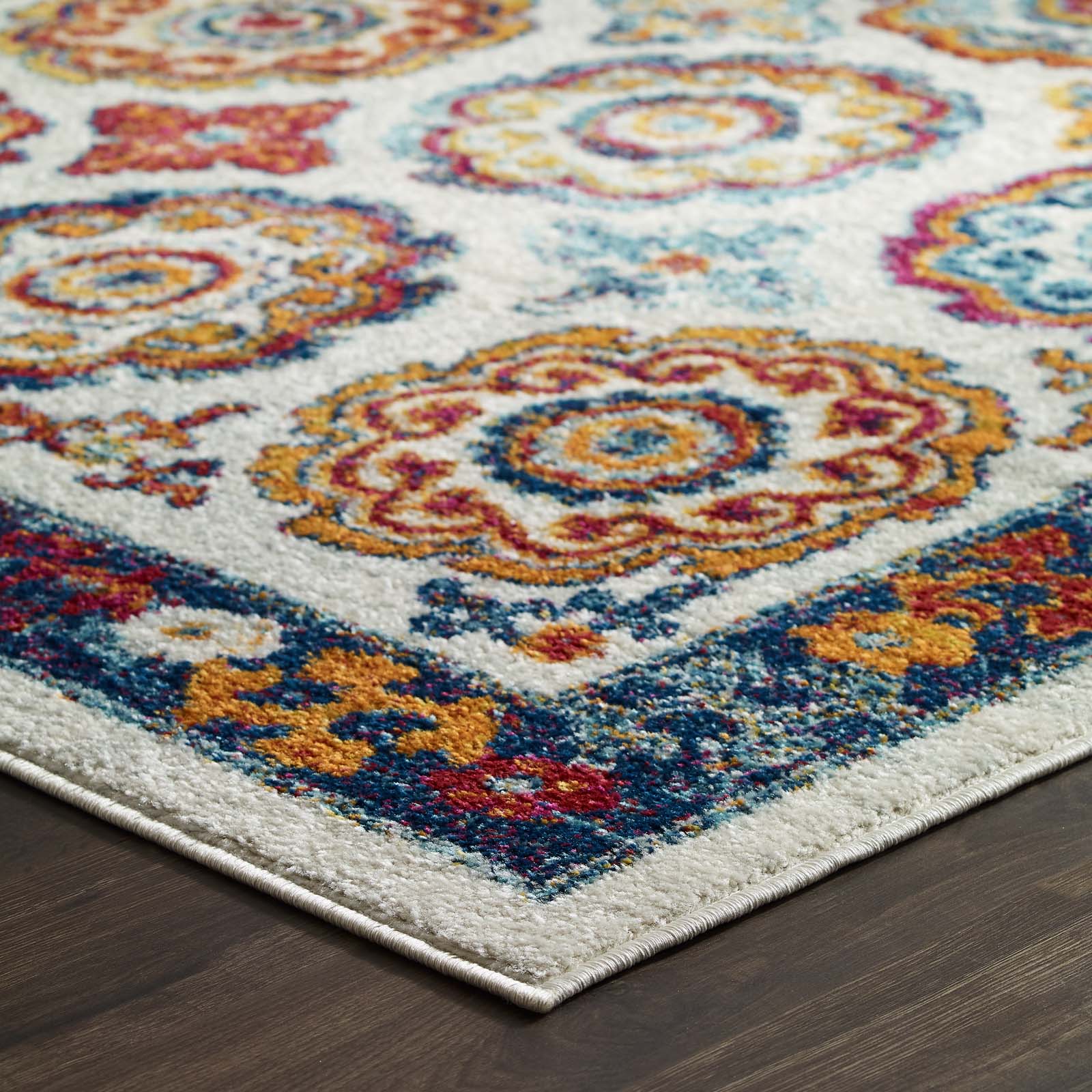 Entourage Odile Distressed Floral Moroccan Trellis 5x8 Area Rug by Modway