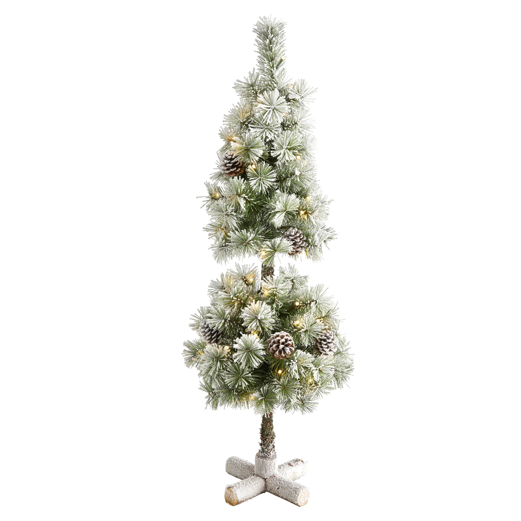3' Flocked Artificial Christmas Tree Topiary with 50 Warm White LED Lights
