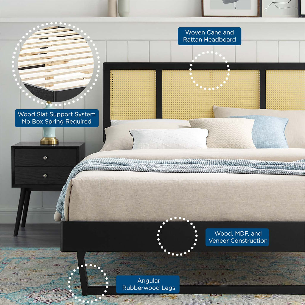 Kelsea Cane and Wood Full Platform Bed With Angular Legs by Modway