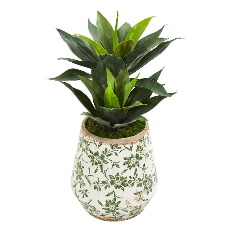 27"  Double Agave Artificial Plant in Decorative Planter