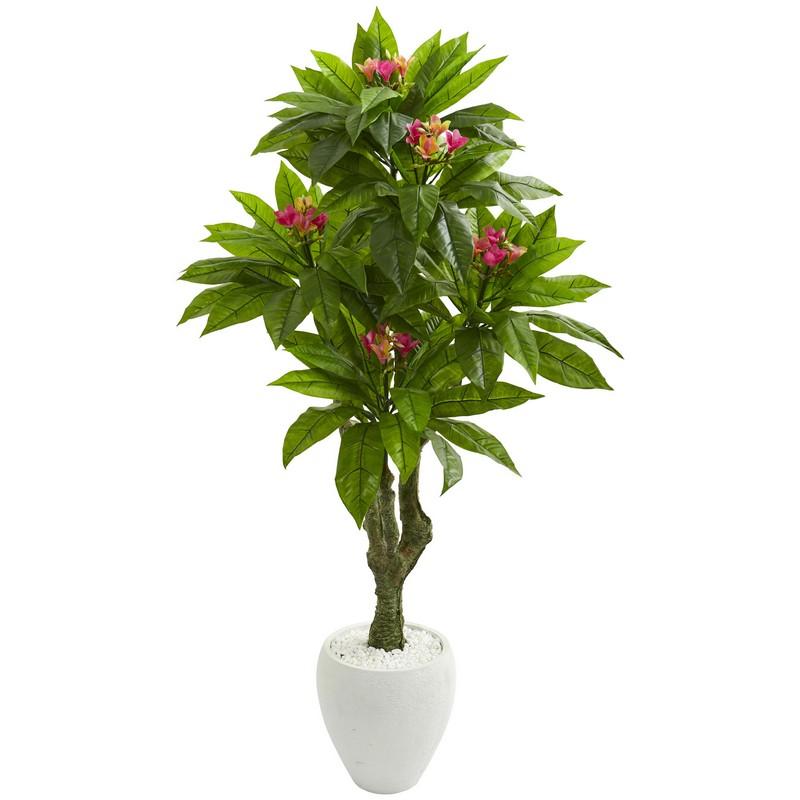 5.5' Plumeria Artificial Tree in White Planter UV Resistant (Indoor/Outdoor)