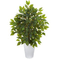 16" Mini Ficus Artificial Tree in White Planter