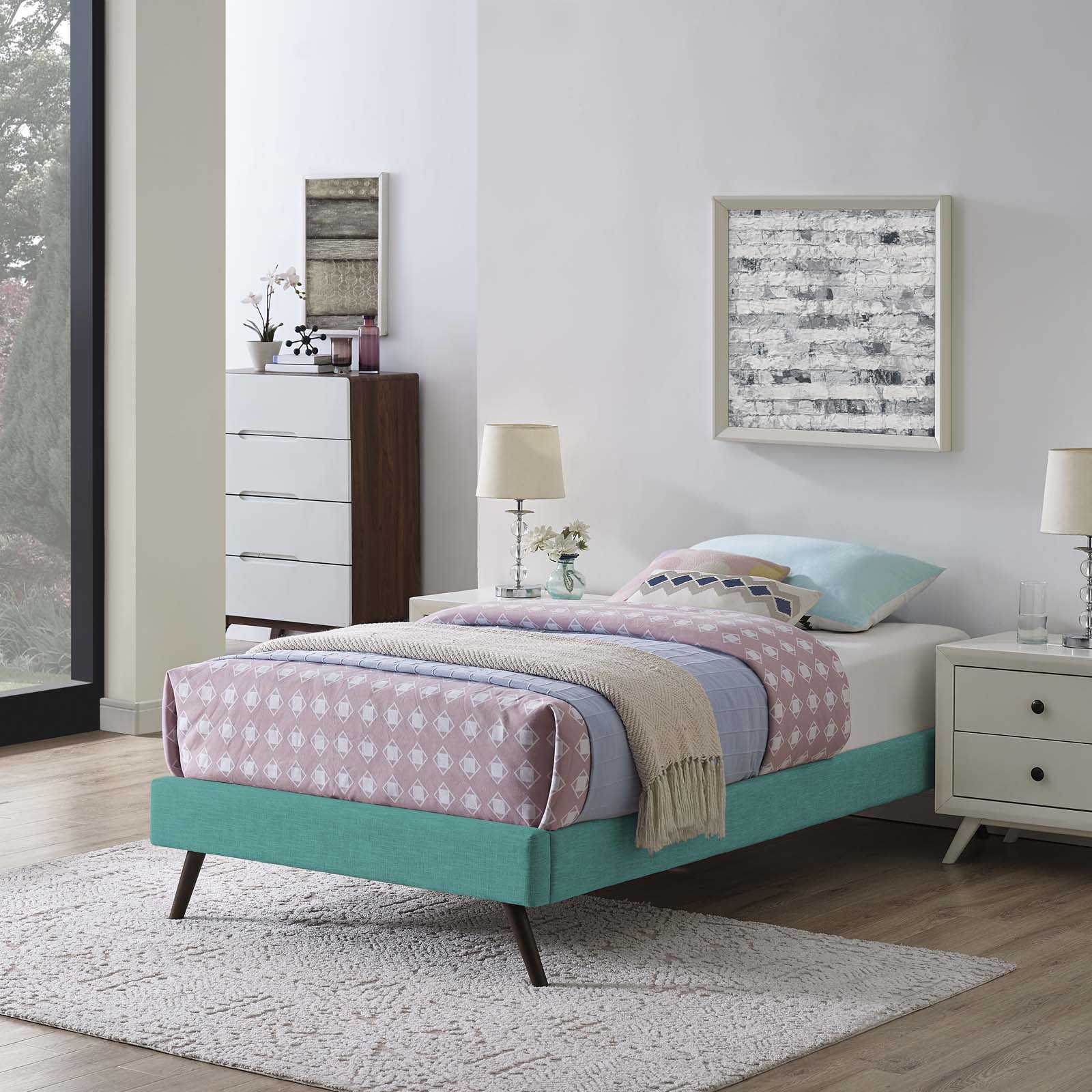 Loryn Fabric Twin Bed Frame with Round Splayed Legs by Modway